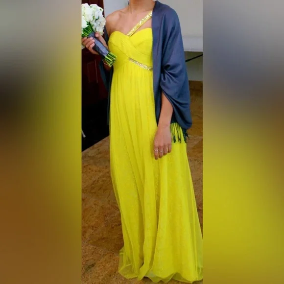 Bridesmaid Dresses Bcbg Yellow Long Dress Azazie A-Line V-Neck Long Sleeve  Floor-Length Chiffon